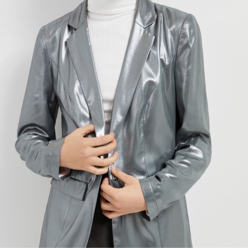 NWT Anthropologie Zada Metallic Dark Grey Blazer SZ 20W